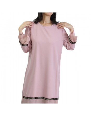 Tunique ample avec parties plissées pour femme - Couleur Rose Pâle 