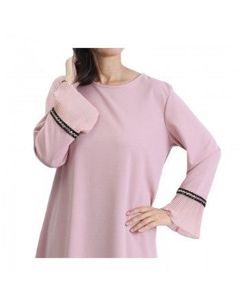Tunique ample avec parties plissées pour femme - Couleur Rose Pâle 