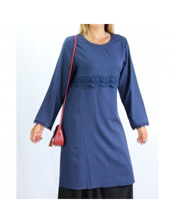 Tunique brodée et perlée - Couleur Bleu Marine 