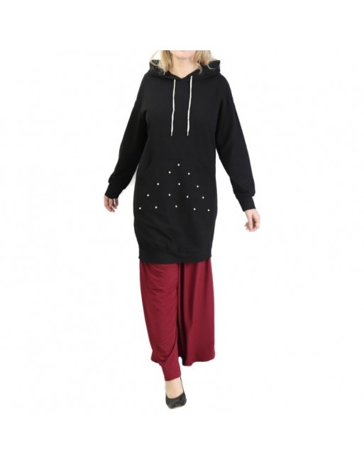 Sweat long perlé pour femme - Couleur Noir Sweat long perlé pour femme - Couleur Noir