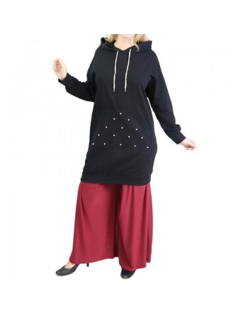 Sweat long perlé pour femme - Couleur Noir 