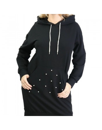 Sweat long perlé pour femme - Couleur Noir 