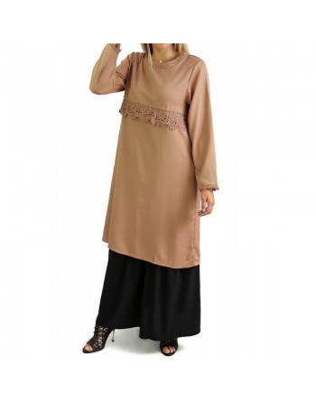 Tunique brodée et perlée - Couleur Caramel 