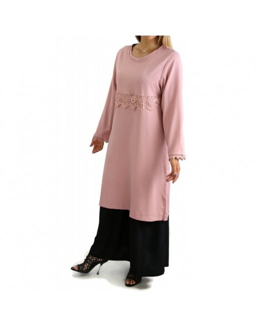 Tunique brodée et perlée - Couleur Rose claire Tunique brodée et perlée - Couleur Rose claire