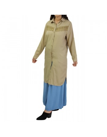 Chemise longue avec dentelle - Couleur Kaki clair 