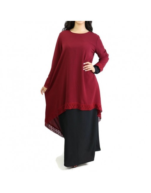 Tunique ample évasée avec dentelle pour femme - Couleur bordeaux Tunique ample évasée avec dentelle pour femme - Couleur bordeaux