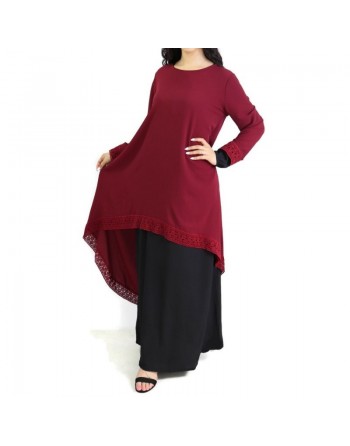 Tunique ample évasée avec dentelle pour femme - Couleur bordeaux 