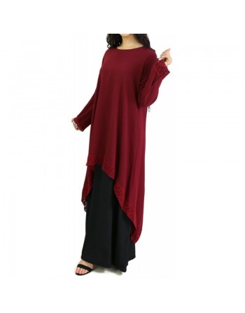 Tunique ample évasée avec dentelle pour femme - Couleur bordeaux 