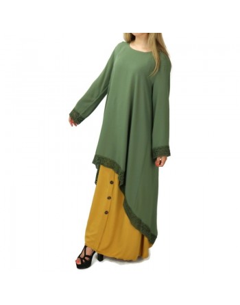 Tunique casual ample évasée avec dentelle pour femme - Couleur kaki 