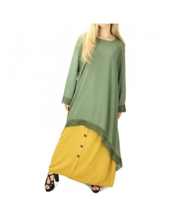 Tunique casual ample évasée avec dentelle pour femme - Couleur kaki 