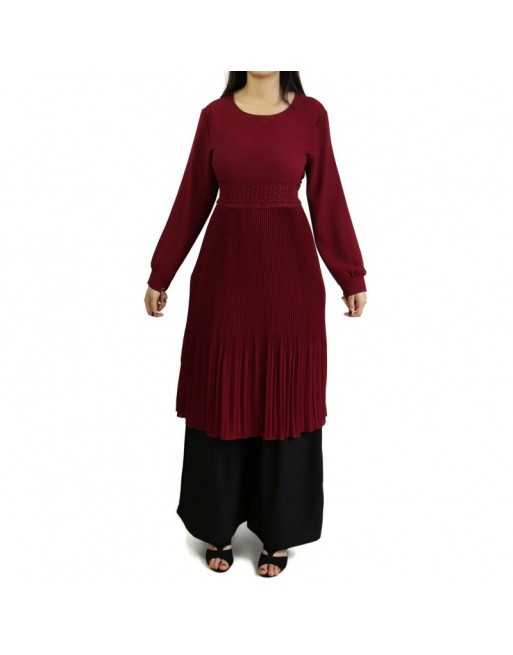 Tunique évasée plissée - Couleur bordeaux Tunique évasée plissée - Couleur bordeaux