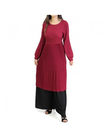 Tunique évasée plissée - Couleur bordeaux 