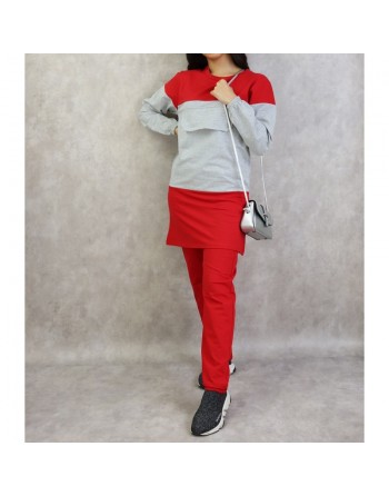 Survêtement femme 2 pièces bicolores de couleur rouge et gris 
