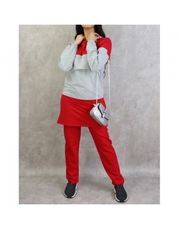 Survêtement femme 2 pièces bicolores de couleur rouge et gris 