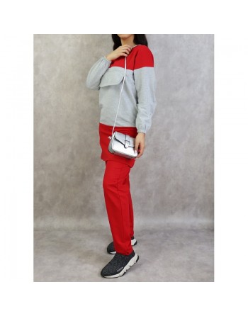 Survêtement femme 2 pièces bicolores de couleur rouge et gris 