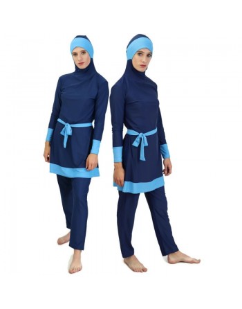 Burkini islamique (vêtement de plage pour musulmane) - Bleu marine et bleu ciel 