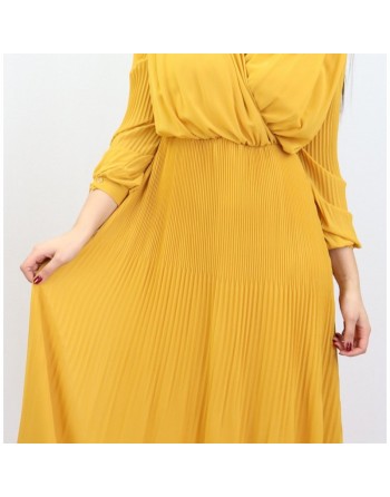 Robe longue cache-coeur plissée avec doublure - Couleur jaune 