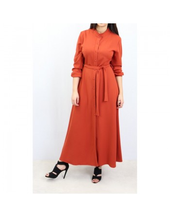 Robe chemise entièrement boutonnée avec ceinture pour femme - Couleur rouge-orange - Marque Amelis Paris 