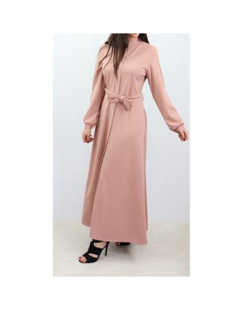 Robe chemise entièrement boutonnée avec ceinture pour femme - Couleur rouge-orange - Marque Amelis Paris 