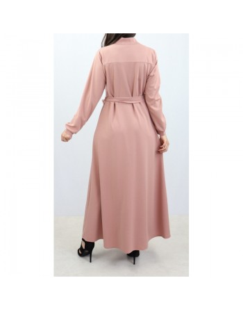 Robe chemise entièrement boutonnée avec ceinture pour femme - Couleur rouge-orange - Marque Amelis Paris 