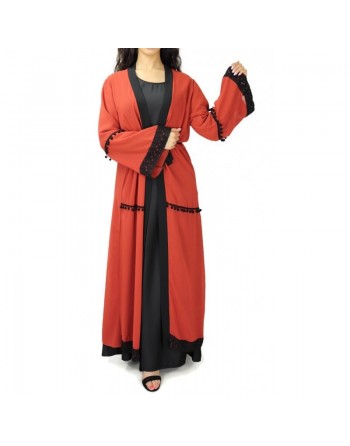Gilet long (cardigan ou Kimono) en mousseline avec ceinture et broderies (Plusieurs couleurs disponibles) 