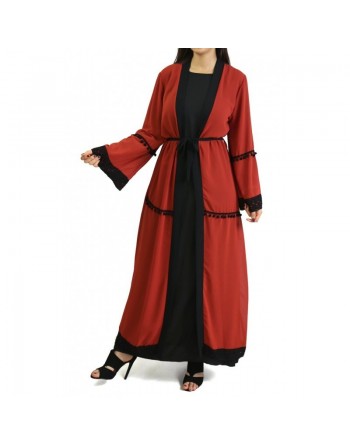 Gilet long (cardigan ou Kimono) en mousseline avec ceinture et broderies (Plusieurs couleurs disponibles) 