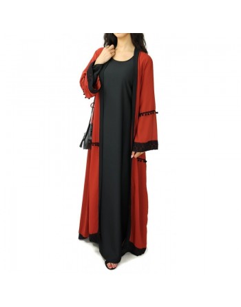 Gilet long (cardigan ou Kimono) en mousseline avec ceinture et broderies (Plusieurs couleurs disponibles) 