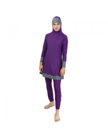 Burkini islamique (vêtement de plage pour musulmanes) - Couleur violet et gris 