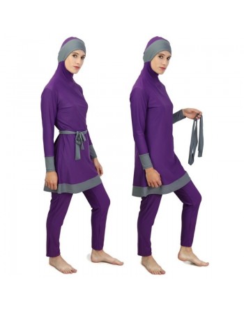 Burkini islamique (vêtement de plage pour musulmanes) - Couleur violet et gris 