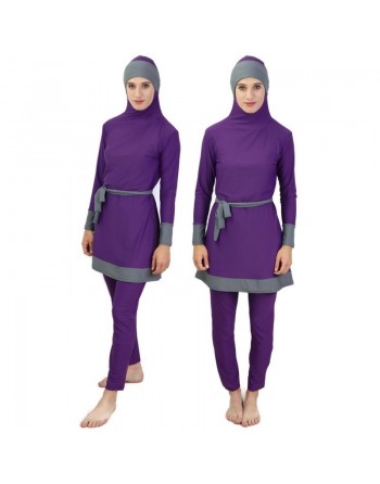 Burkini islamique (vêtement de plage pour musulmanes) - Couleur violet et gris 