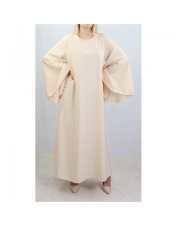 Robe manches évasées avec sa ceinture - Couleur crème 