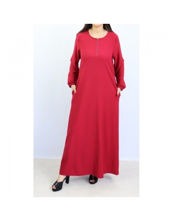 Robe casual longue rouge bordeaux pour femme 