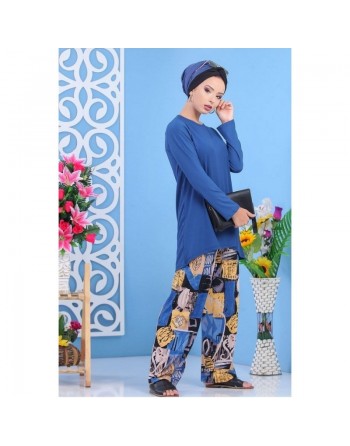 Ensemble deux pièces tunique + pantalon pour femme - Couleur bleu indigo 