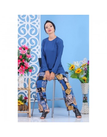Ensemble deux pièces tunique + pantalon pour femme - Couleur bleu indigo 