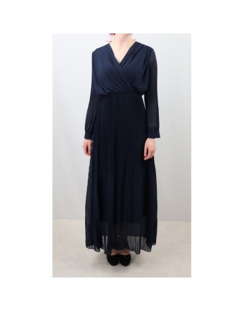 Robe longue cache-coeur plissée avec doublure - Couleur bleue nuit 