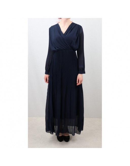 Robe longue cache-coeur plissée avec doublure - Couleur bleue nuit Robe longue cache-coeur plissée avec doublure - Couleur bleue nuit