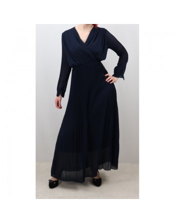 Robe longue cache-coeur plissée avec doublure - Couleur bleue nuit 