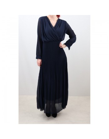 Robe longue cache-coeur plissée avec doublure - Couleur bleue nuit 