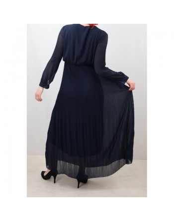 Robe longue cache-coeur plissée avec doublure - Couleur bleue nuit 