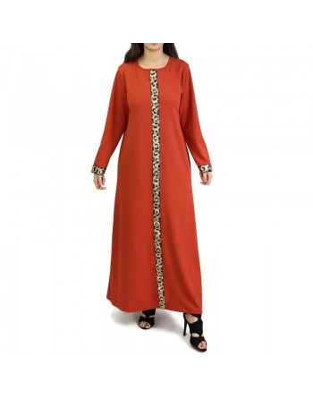 Robe longue orientale avec strass devant et sur les manches - Couleur rouge brique 