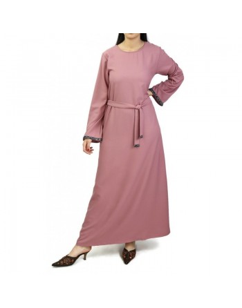 Robe longue avec ceinture strass couleur vieux rose 