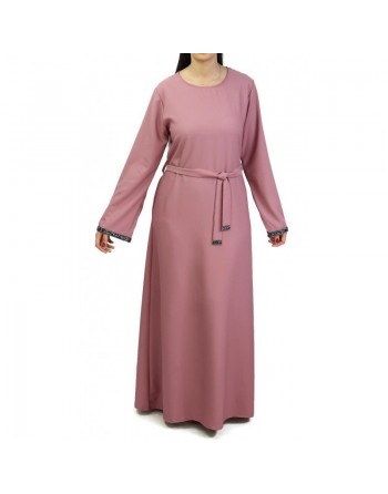 Robe longue avec ceinture strass couleur vieux rose 
