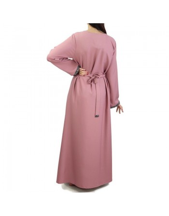Robe longue avec ceinture strass couleur vieux rose 