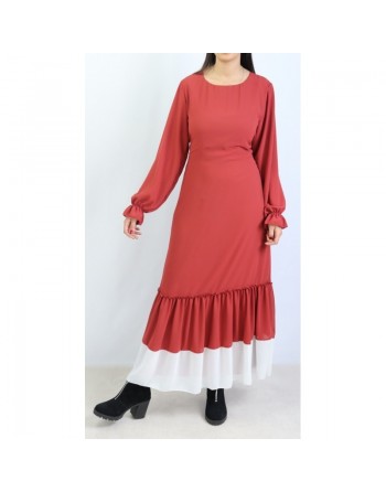 Robe en crêpe fluide avec ceinture - Couleur rouille 