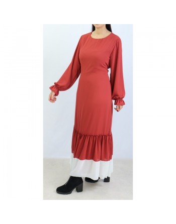Robe en crêpe fluide avec ceinture - Couleur rouille 