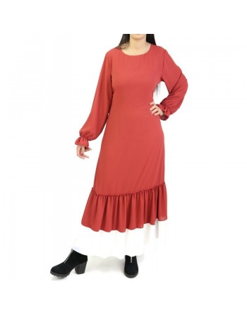 Robe en crêpe fluide avec ceinture - Couleur rouille 