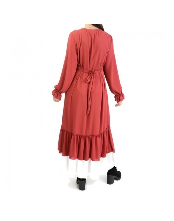 Robe en crêpe fluide avec ceinture - Couleur rouille 
