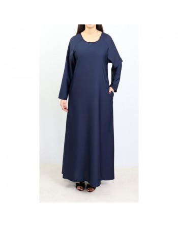 Robe longue sobre ample évasée pour femme - Marque Amelis Paris - Couleur bleu marine 
