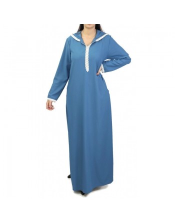 Djellaba marocaine pour femme avec dentelle et capuche (Plusieurs couleurs) 