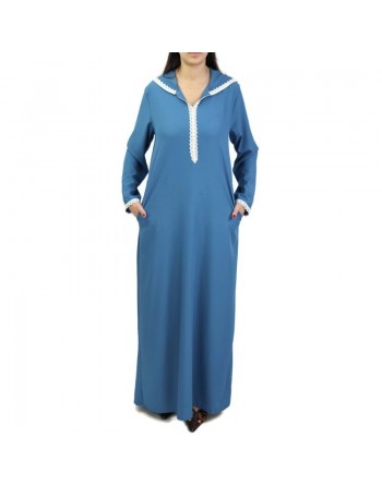 Djellaba marocaine pour femme avec dentelle et capuche (Plusieurs couleurs) 